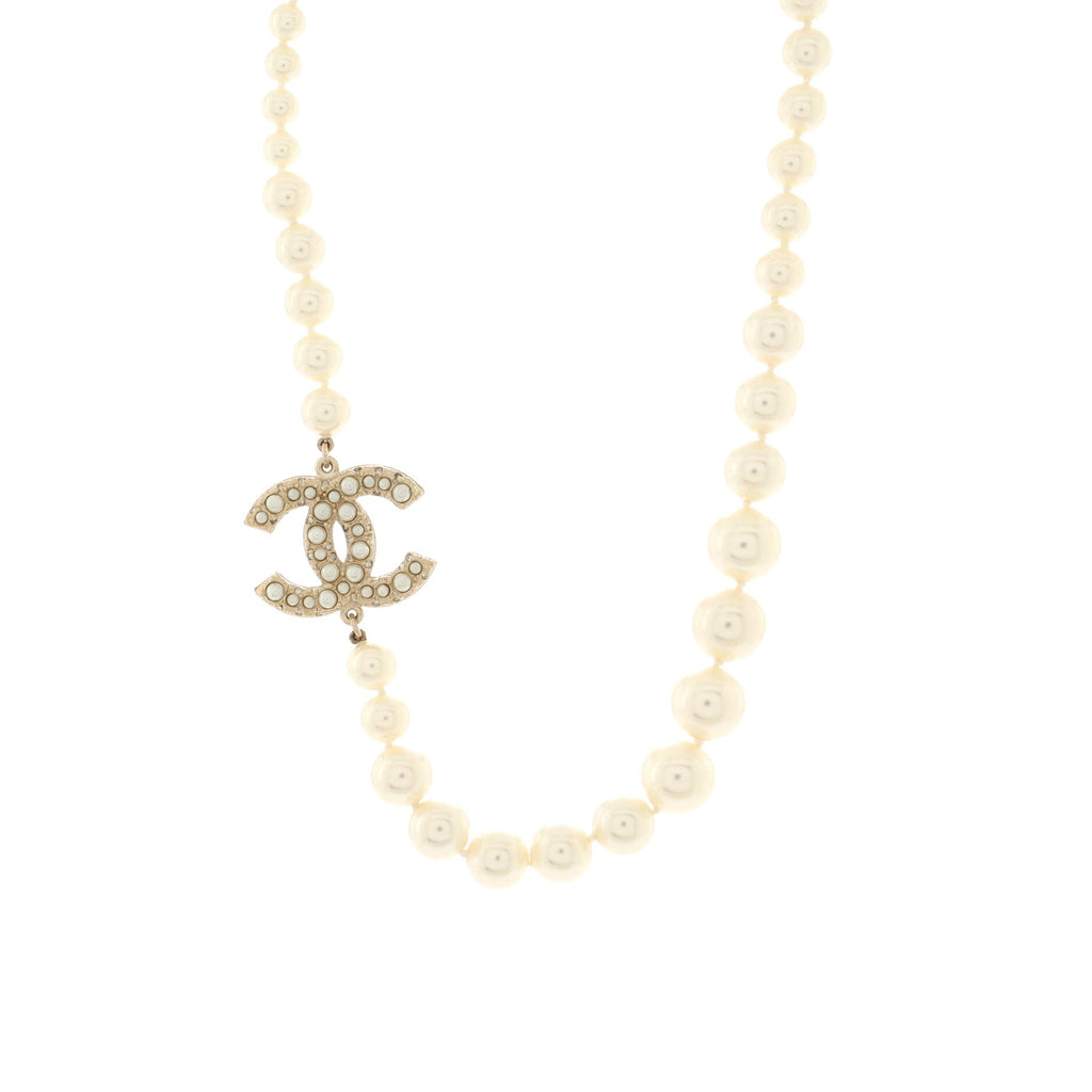 CC 100th Anniversary Short Necklace Metal with Faux Pearls and Crystals