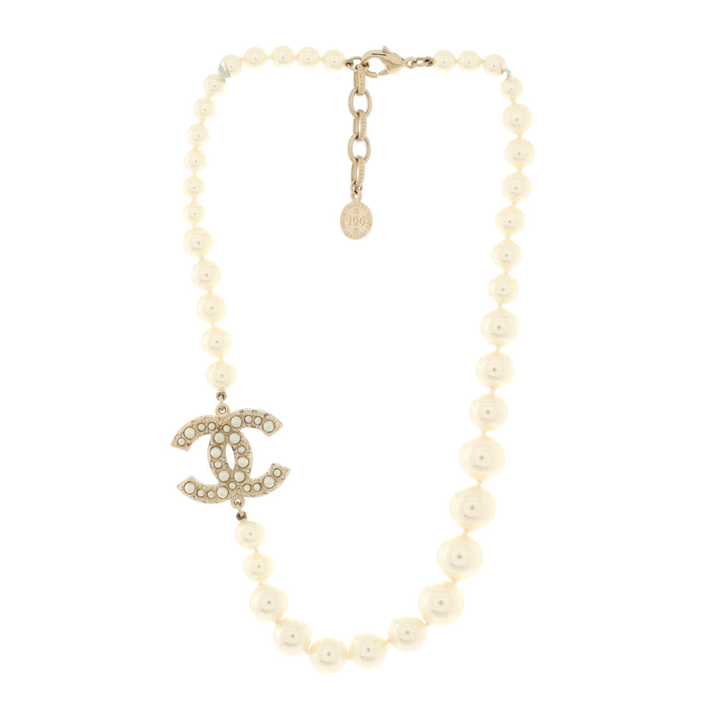 CC 100th Anniversary Short Necklace Metal with Faux Pearls and Crystals