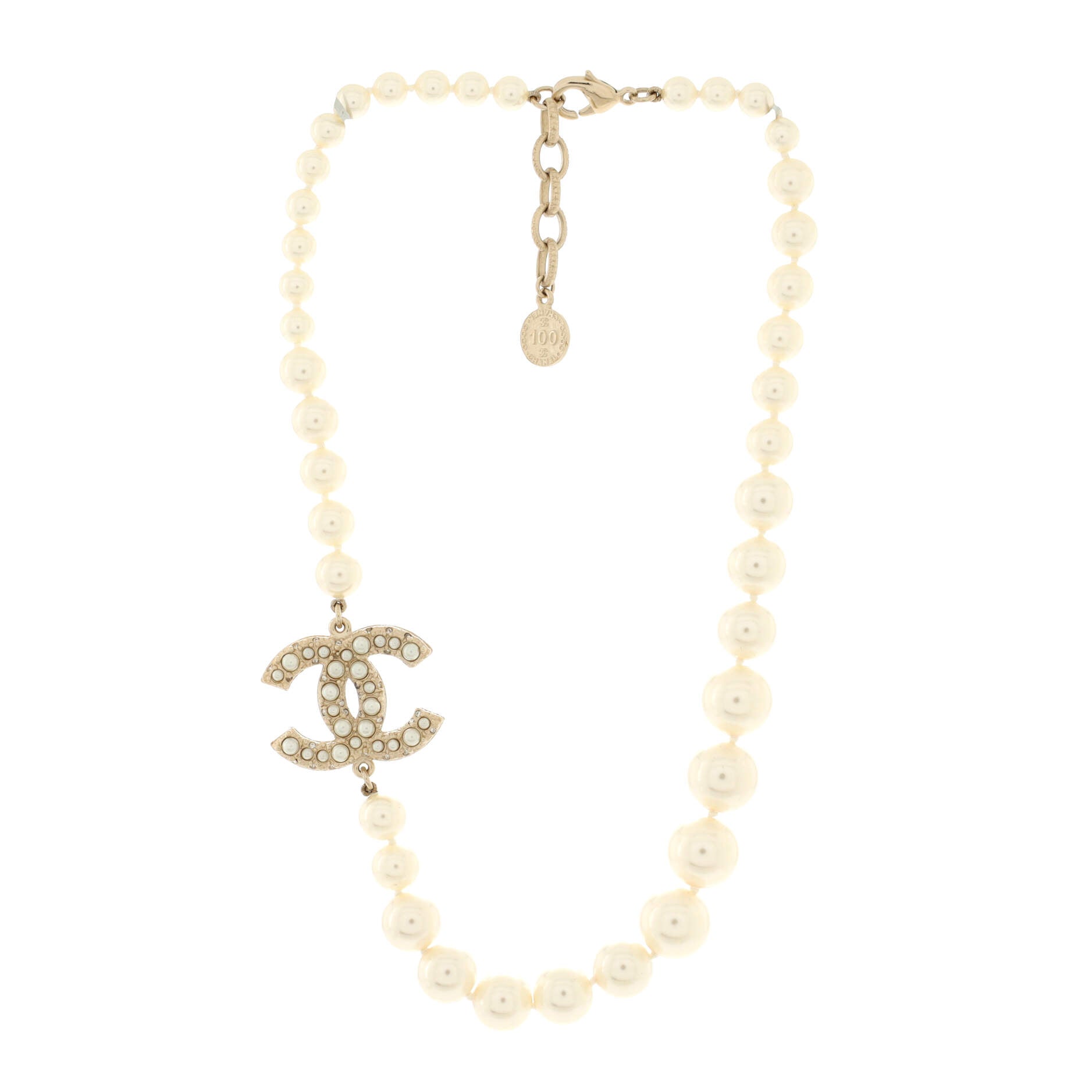 CC 100th Anniversary Short Necklace Metal with Faux Pearls and Crystals