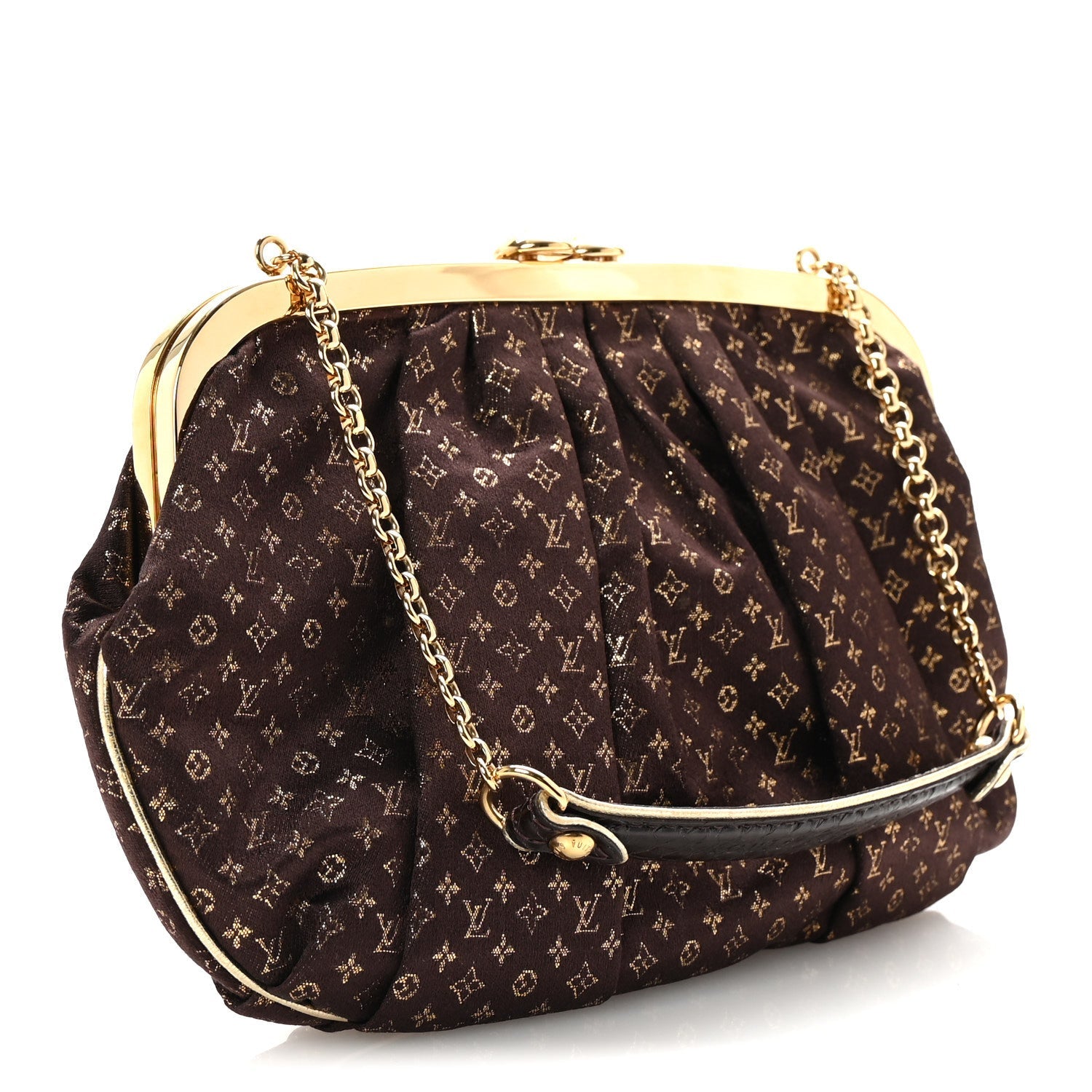 Satin Monogram Aumoniere Clutch Brown