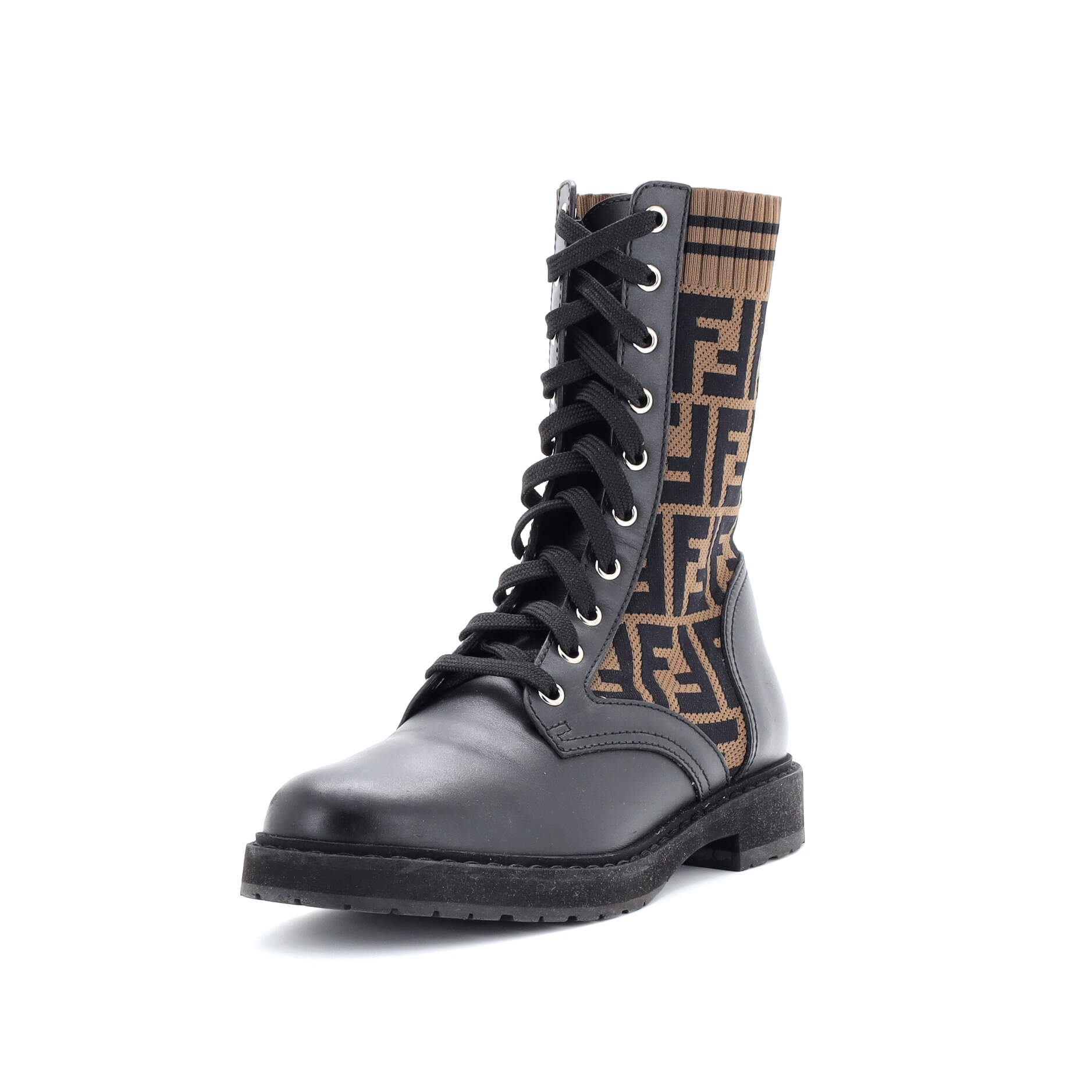 Women's Rockoko Combat Boots Leather and Zucca Knit Stretch Fabric