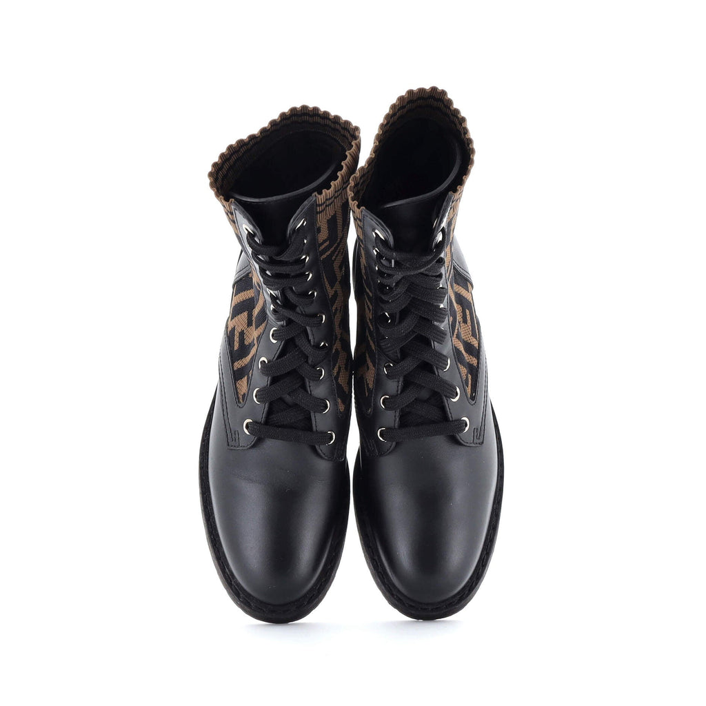 Women's Rockoko Combat Boots Leather and Zucca Knit Stretch Fabric