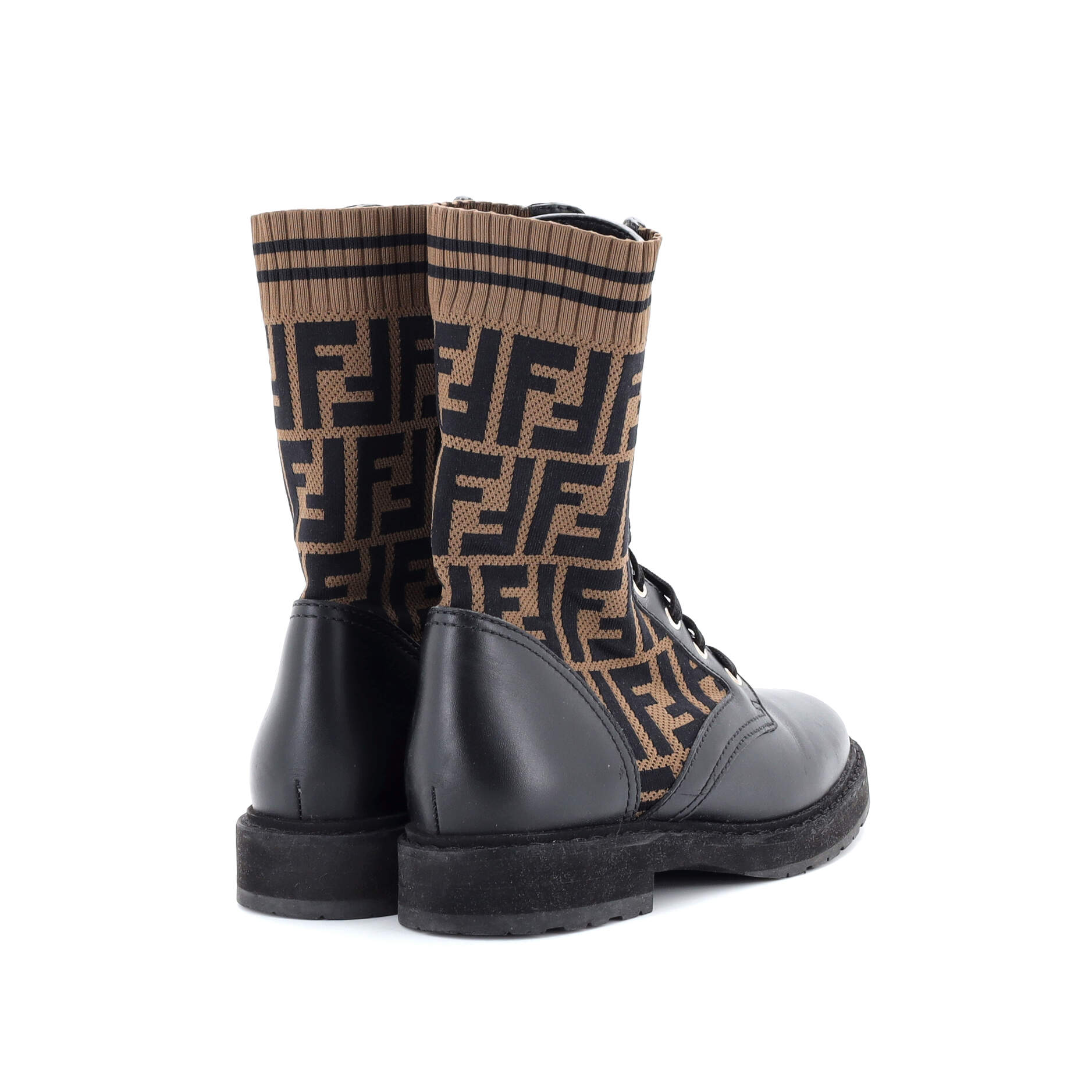Women's Rockoko Combat Boots Leather and Zucca Knit Stretch Fabric