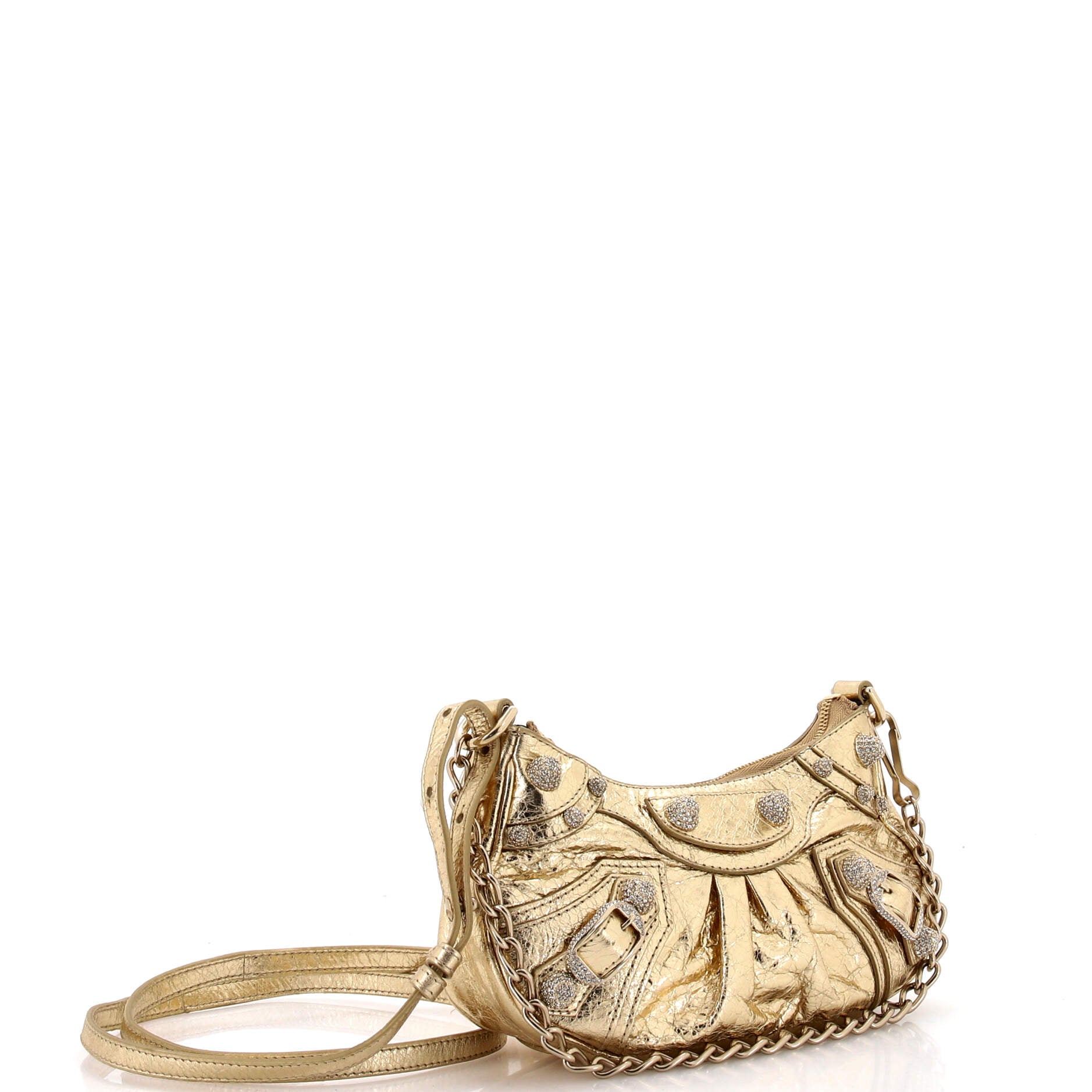 Le Cagole Giant Studs Shoulder Bag Leather with Crystals Mini