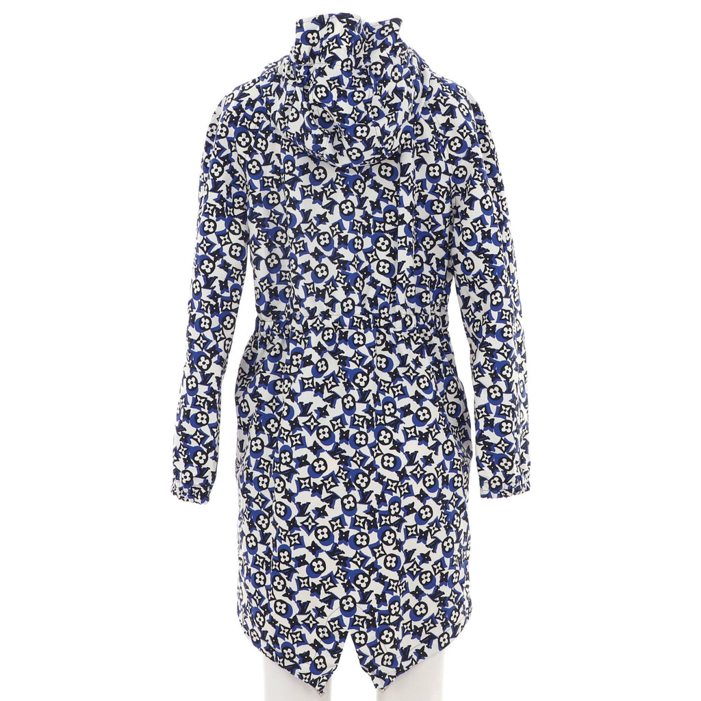 Women's Hooded Drawstring Zip Parka Monogram Nylon