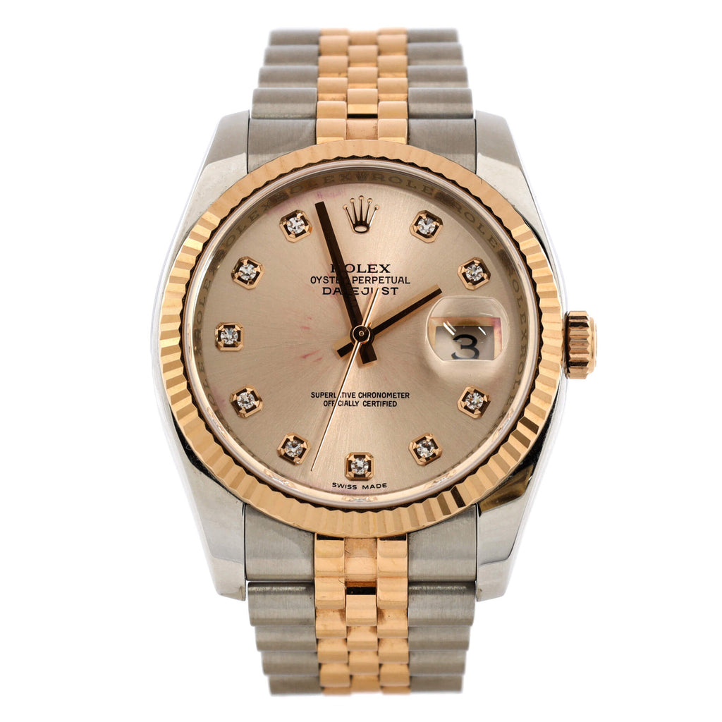 Oyster Perpetual Datejust Automatic Watch Stainless Steel and Rose Gold with Diamond Markers 36