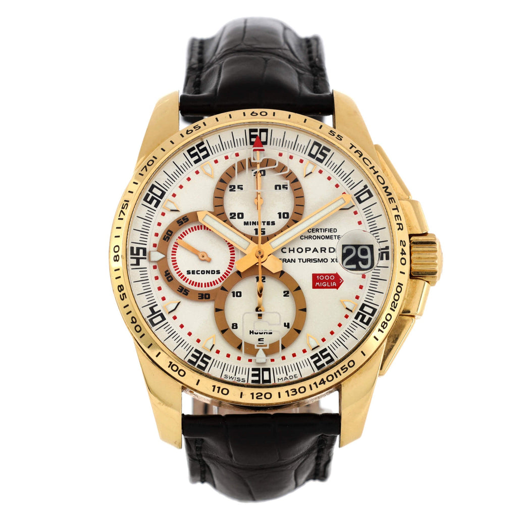 Mille Miglia Gran Turismo XL Date Chronograph Automatic Watch Yellow Gold and Alligator 44