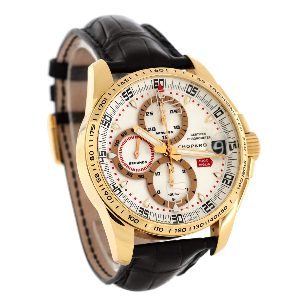 Mille Miglia Gran Turismo XL Date Chronograph Automatic Watch Yellow Gold and Alligator 44