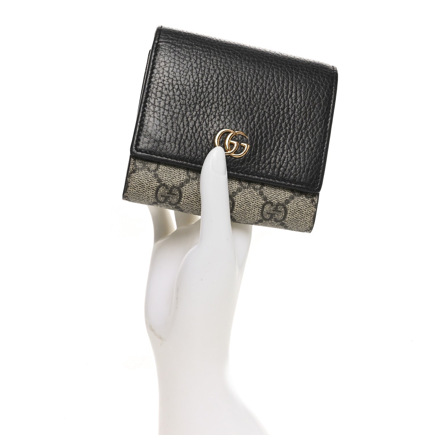 Dollar Calfskin GG Supreme Monogram Medium GG Marmont Wallet Black Beige Ebony