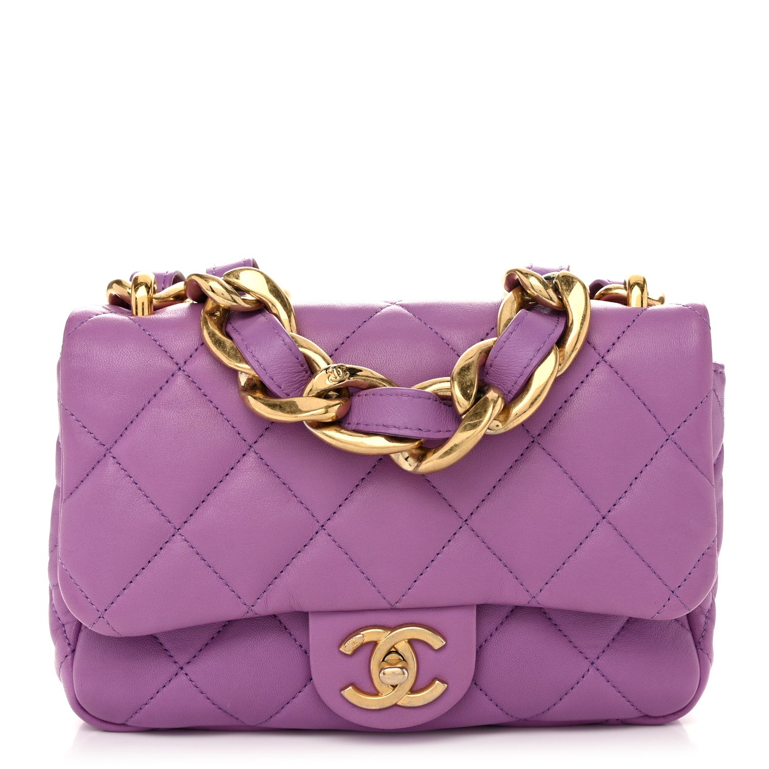 Lambskin Quilted Small CC Funky Town Flap Purple
