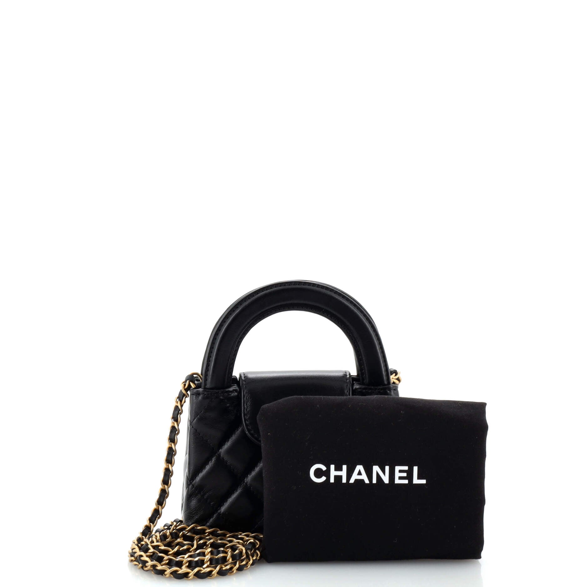 Kelly Top Handle Clutch with Chain Quilted Shiny Aged Calfskin