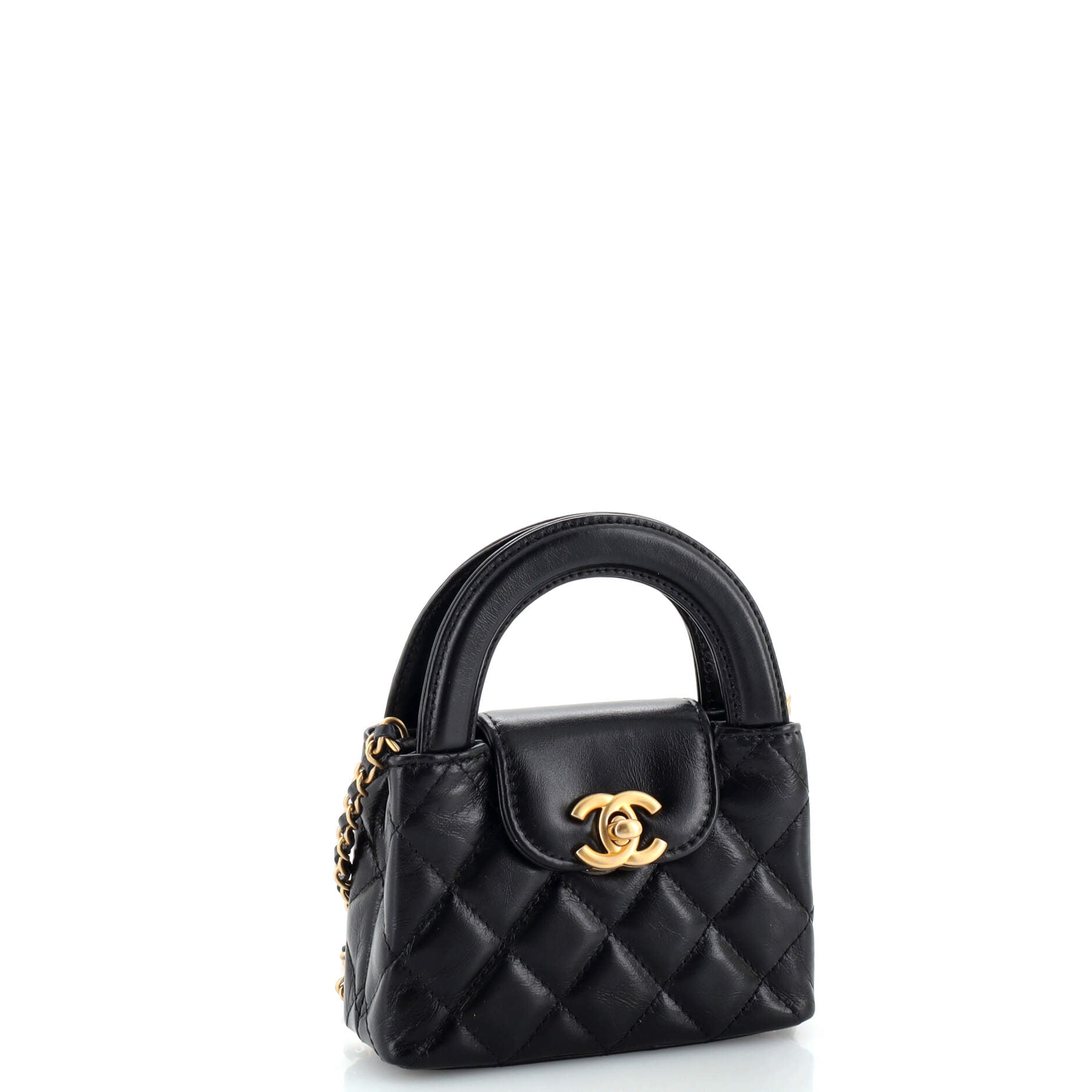 Kelly Top Handle Clutch with Chain Quilted Shiny Aged Calfskin