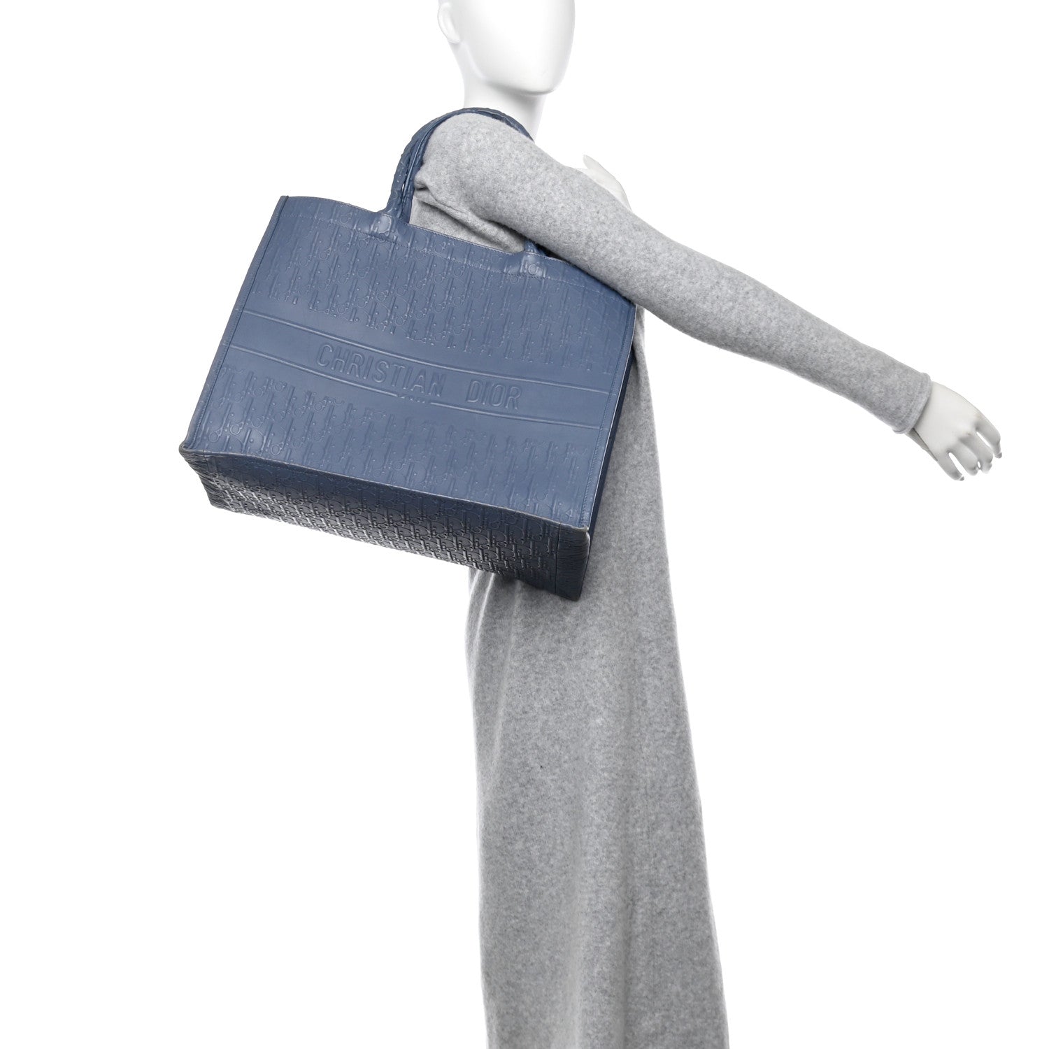 Oblique Calfskin Embossed Book Tote Denim Blue