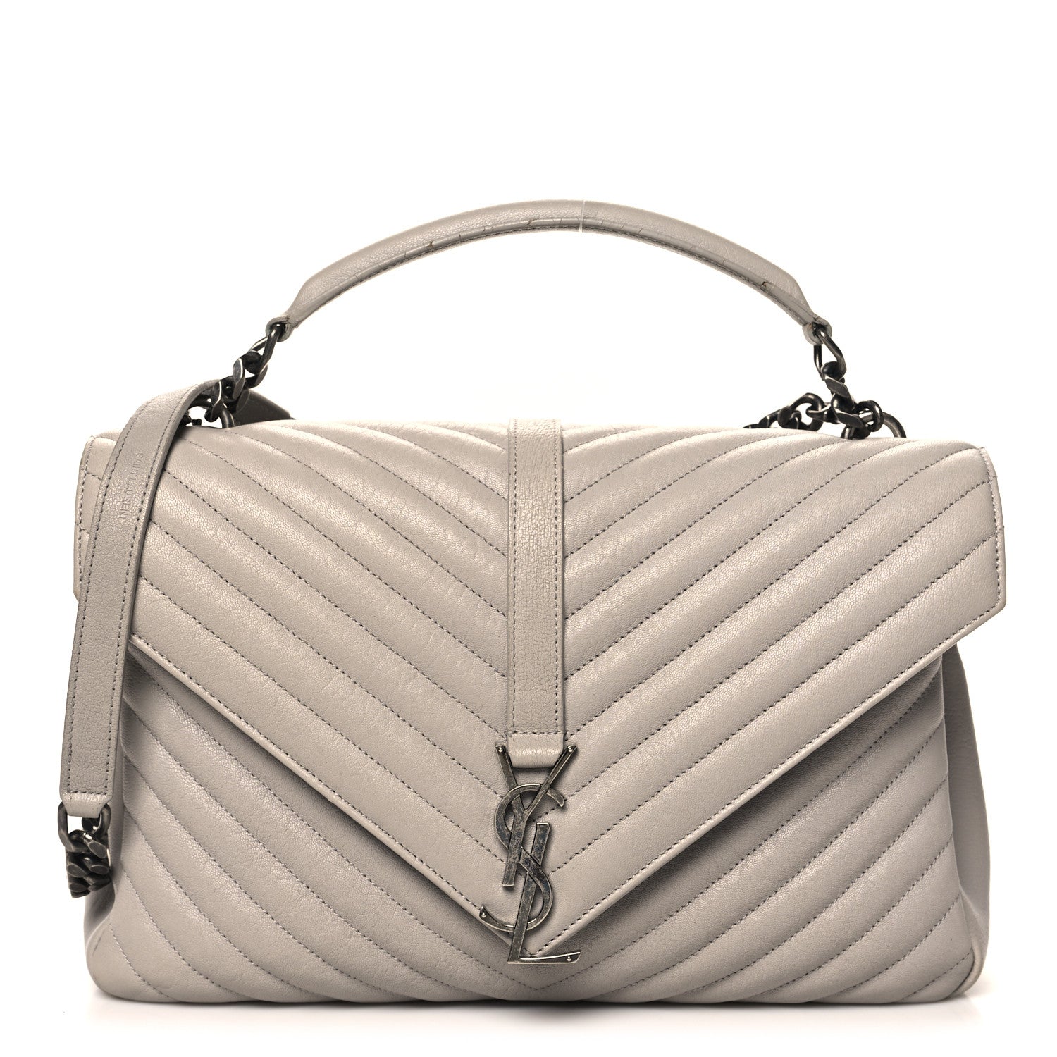 Sheepskin Matelasse Large Monogram College Satchel Light Grey