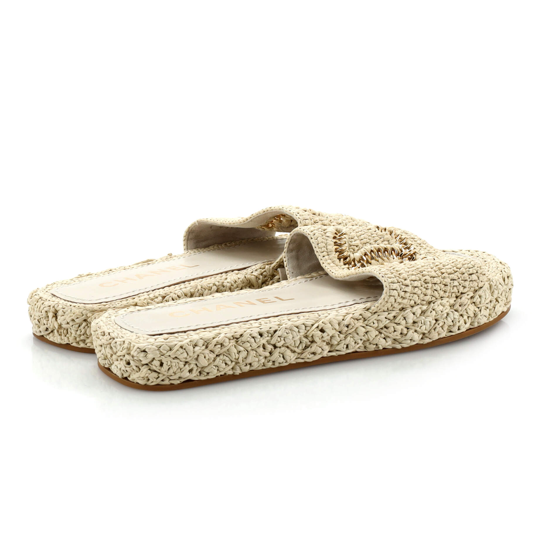 Women's CC Slide Mules Woven Raffia