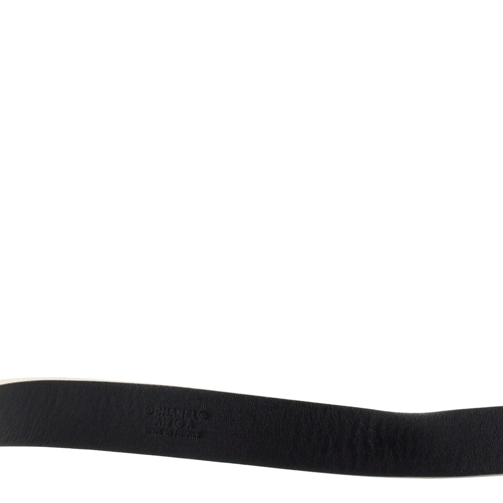 Logo Letters Cutout Buckle Belt Leather with Metal, Crystals, Faux Pearls and Resin Thin 75