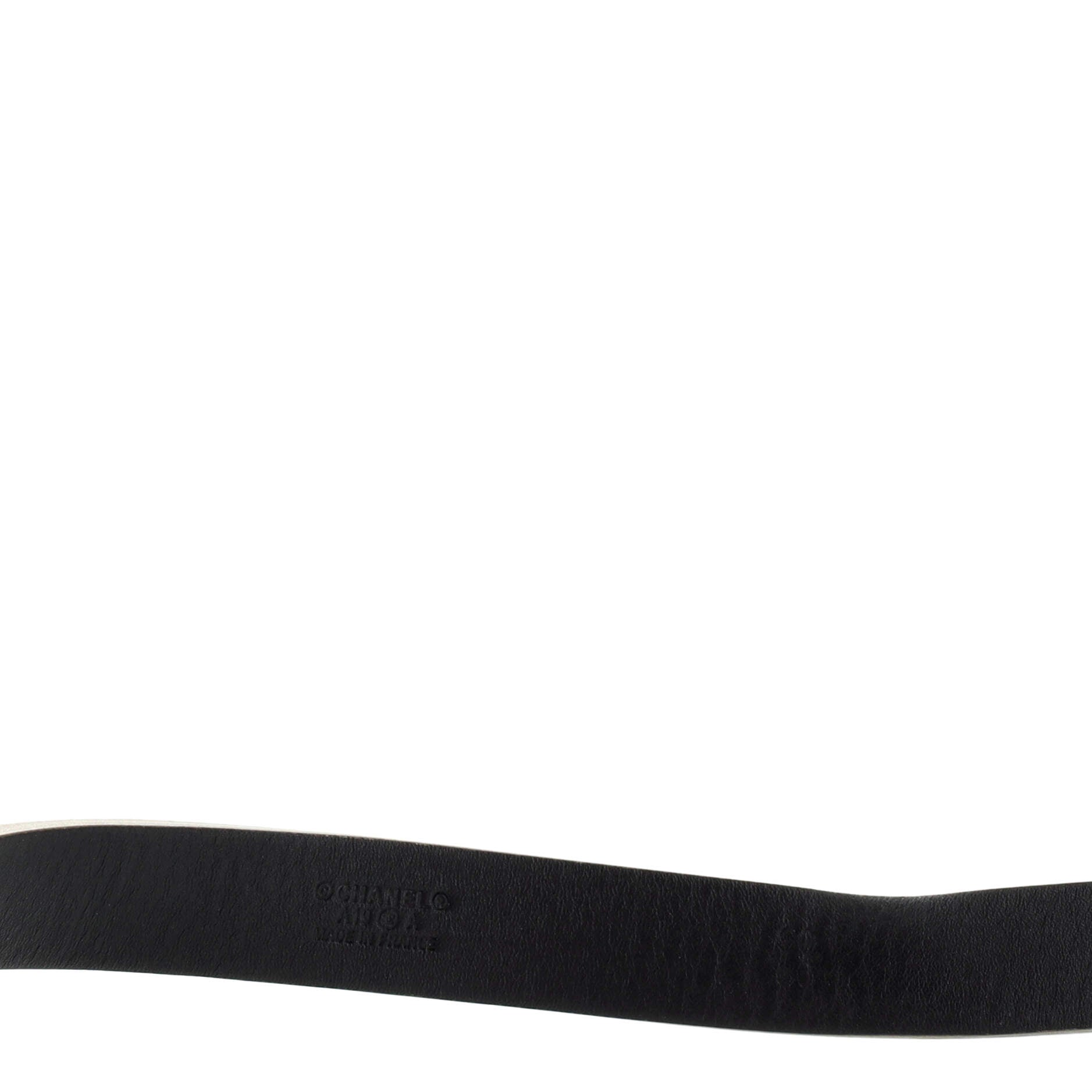 Logo Letters Cutout Buckle Belt Leather with Metal, Crystals, Faux Pearls and Resin Thin 75
