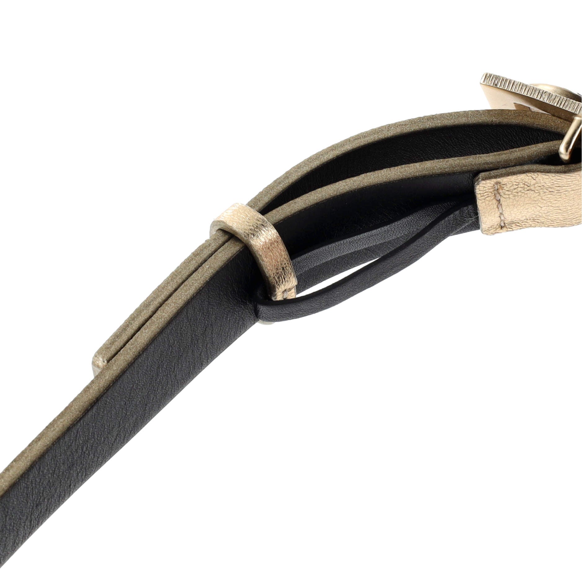 Logo Letters Cutout Buckle Belt Leather with Metal, Crystals, Faux Pearls and Resin Thin 75