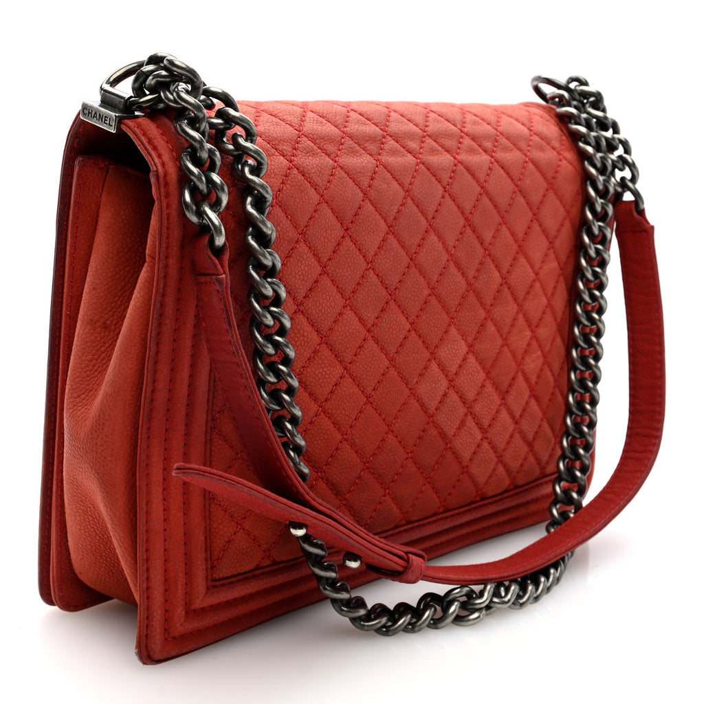 Iridescent Caviar Quilted Large Boy Flap Orange