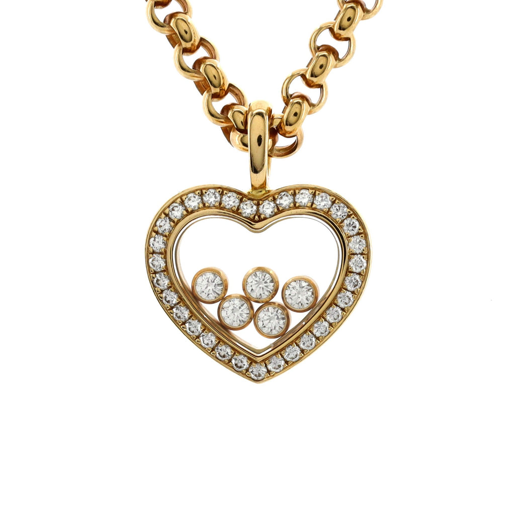 Happy Diamonds Heart Pendant Necklace 18K Yellow Gold with Diamonds and 5 Floating Diamonds