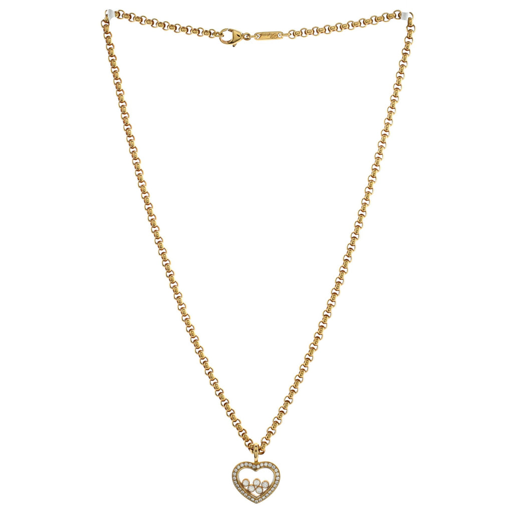 Happy Diamonds Heart Pendant Necklace 18K Yellow Gold with Diamonds and 5 Floating Diamonds