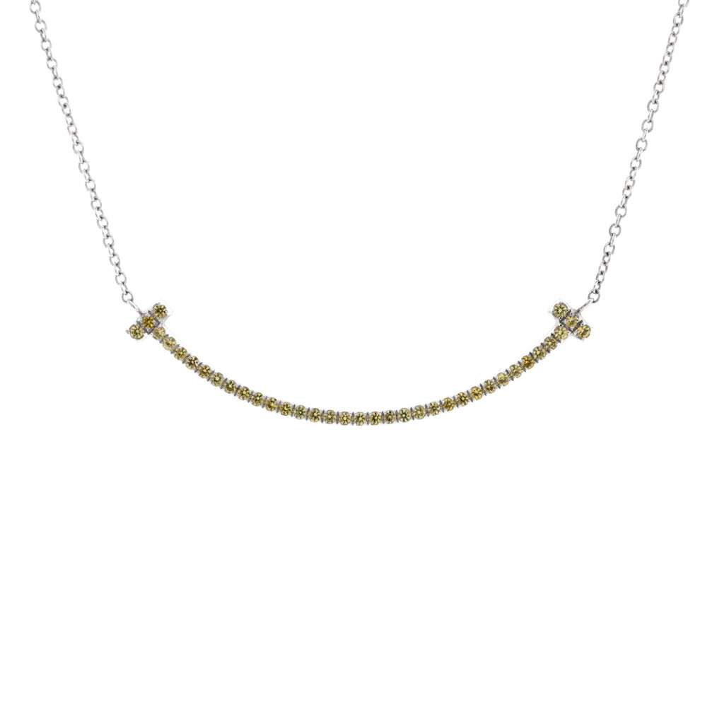 T Smile Pendant Necklace 18K White Gold with Yellow Sapphires Small