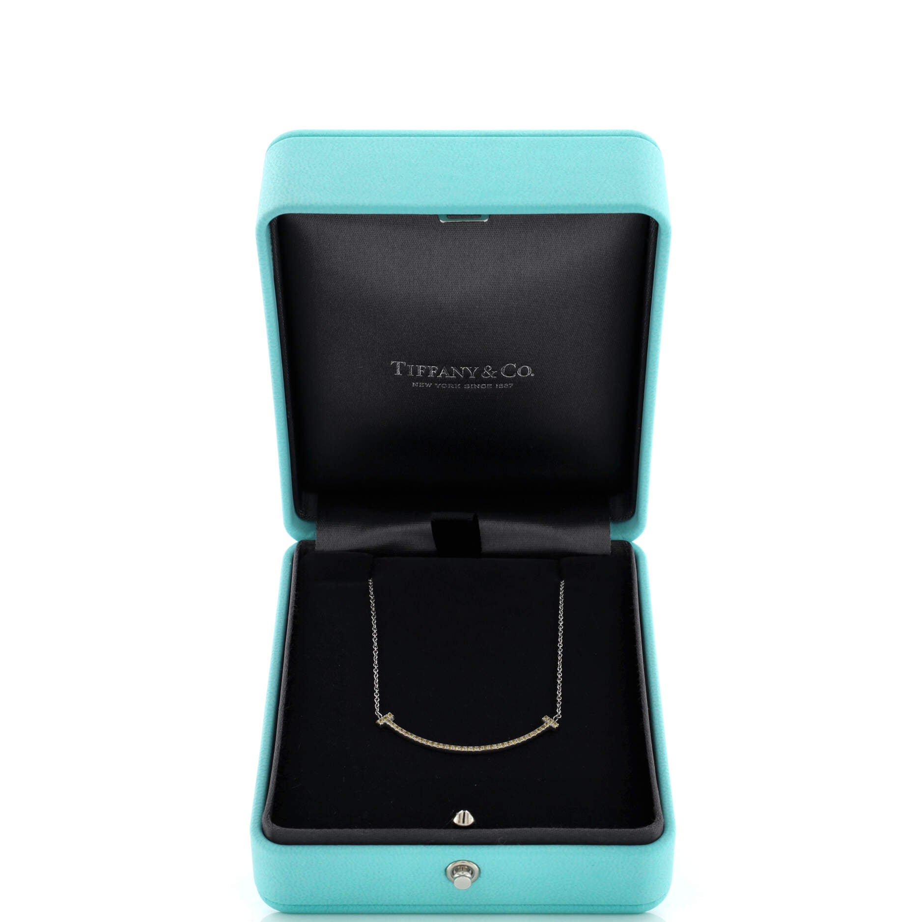 T Smile Pendant Necklace 18K White Gold with Yellow Sapphires Small