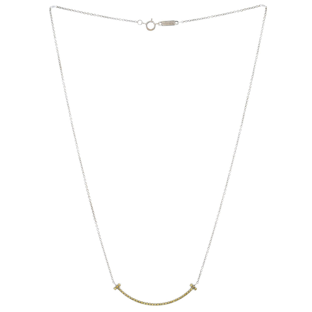 T Smile Pendant Necklace 18K White Gold with Yellow Sapphires Small