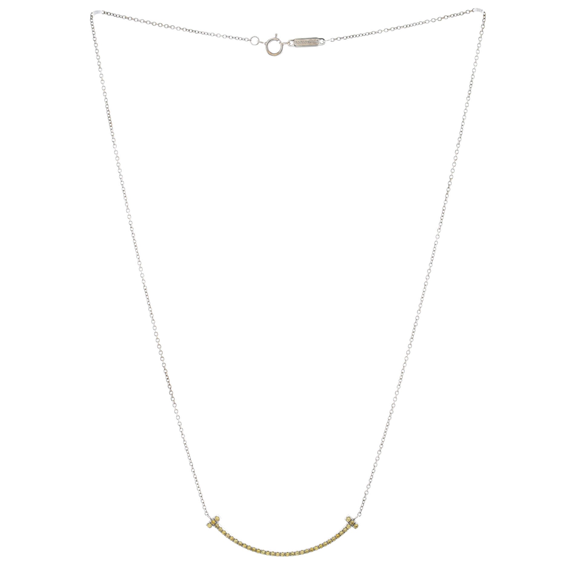 T Smile Pendant Necklace 18K White Gold with Yellow Sapphires Small