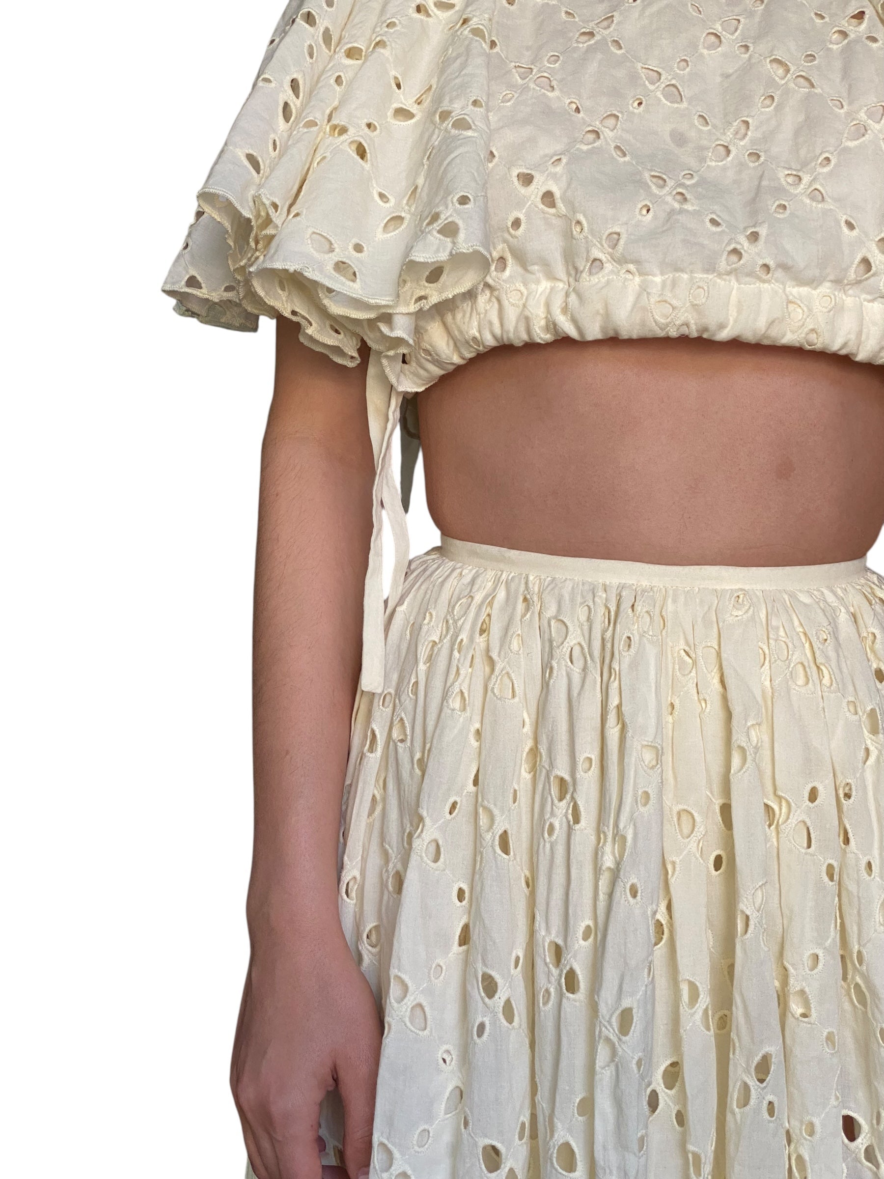 MY812 Ivory Eyelet Skirt Top Set - S / US 2-4