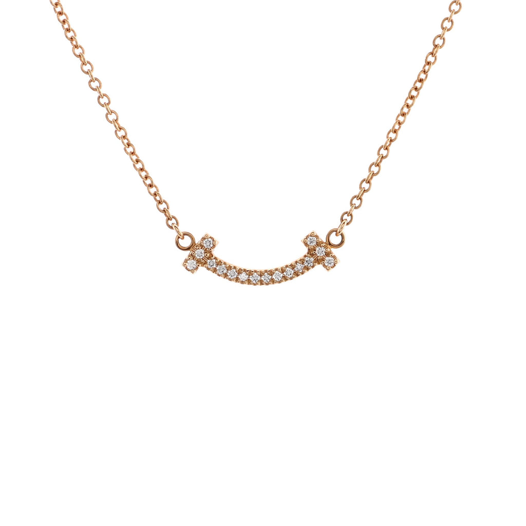 T Smile Pendant Necklace 18K Rose Gold with Diamonds Mini