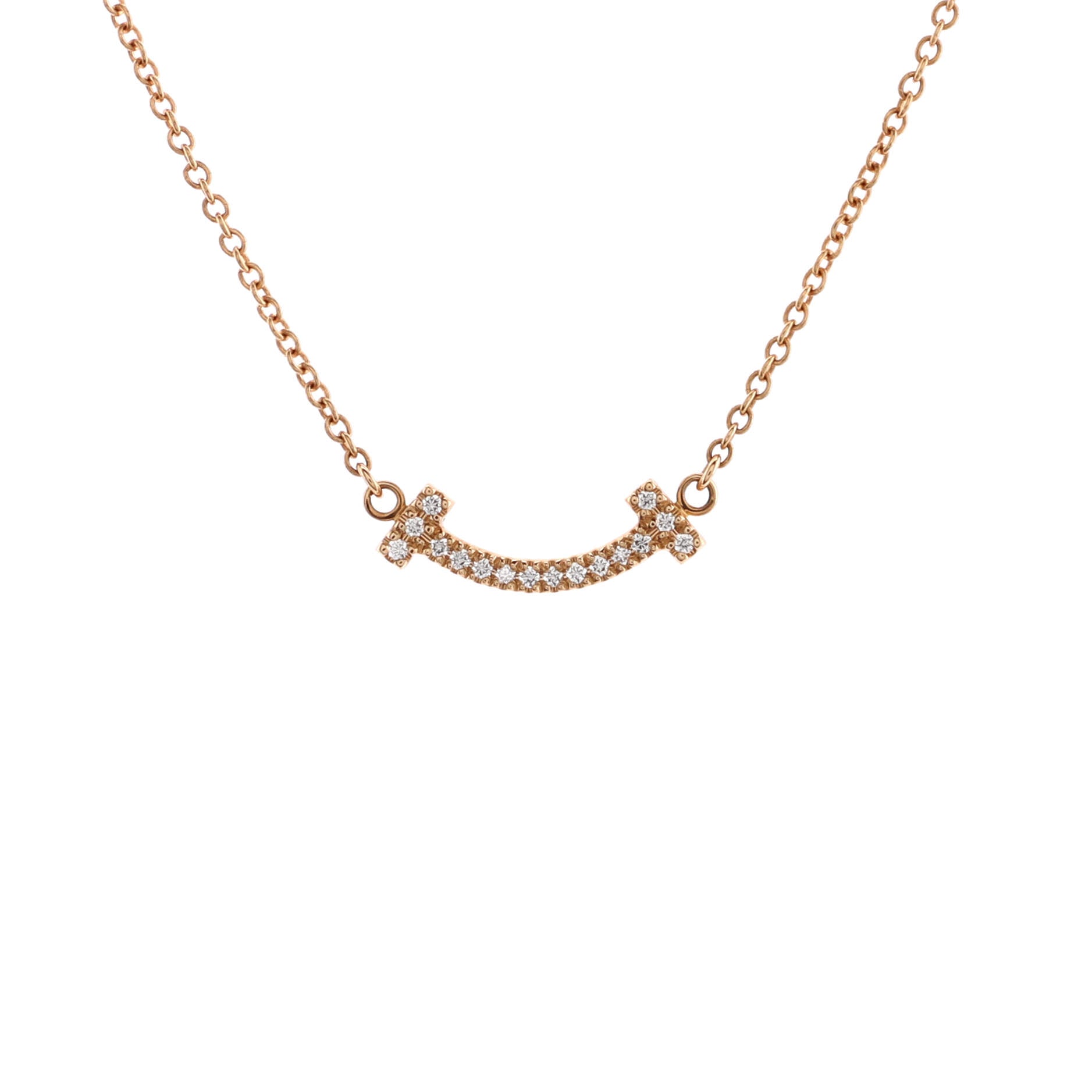 T Smile Pendant Necklace 18K Rose Gold with Diamonds Mini