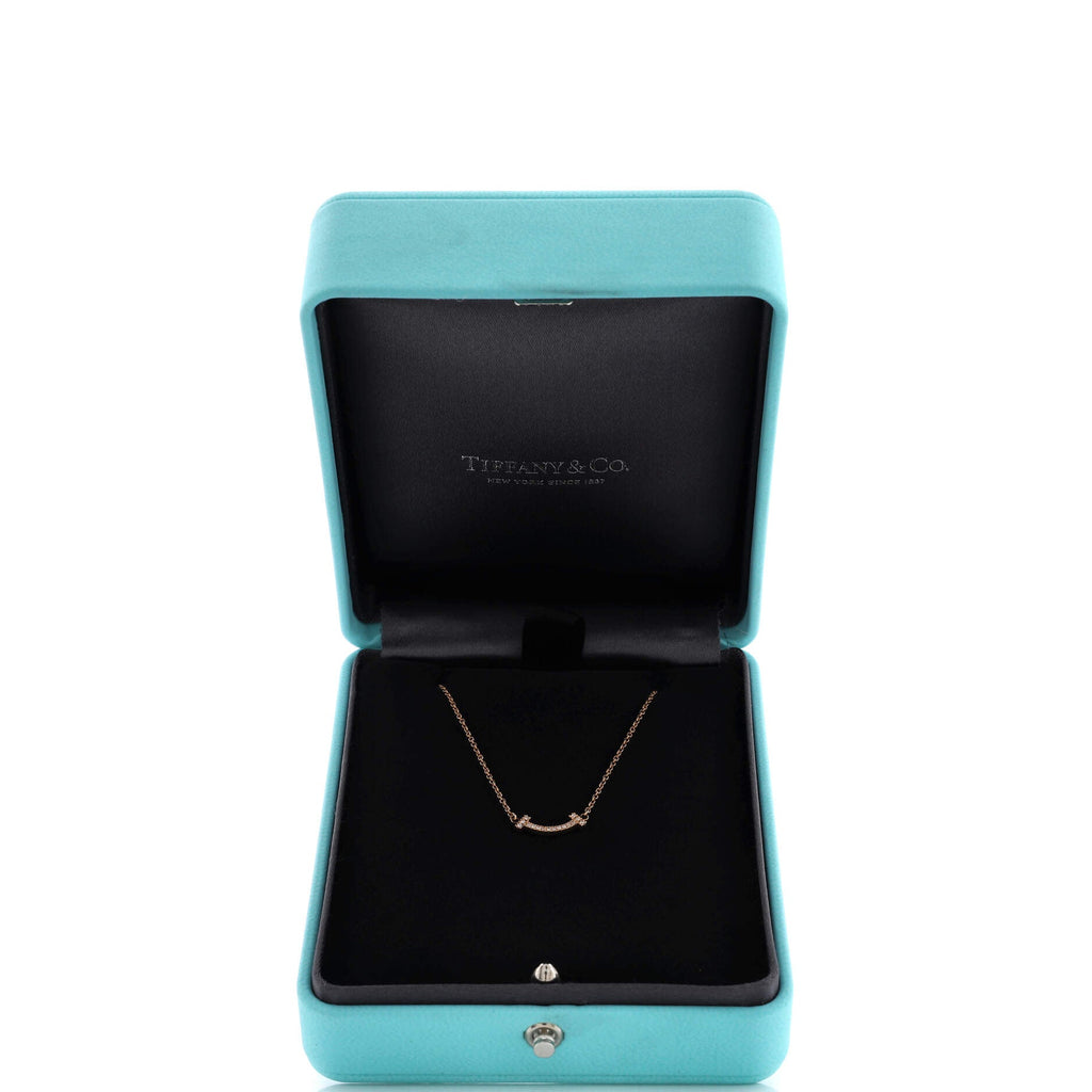 T Smile Pendant Necklace 18K Rose Gold with Diamonds Mini