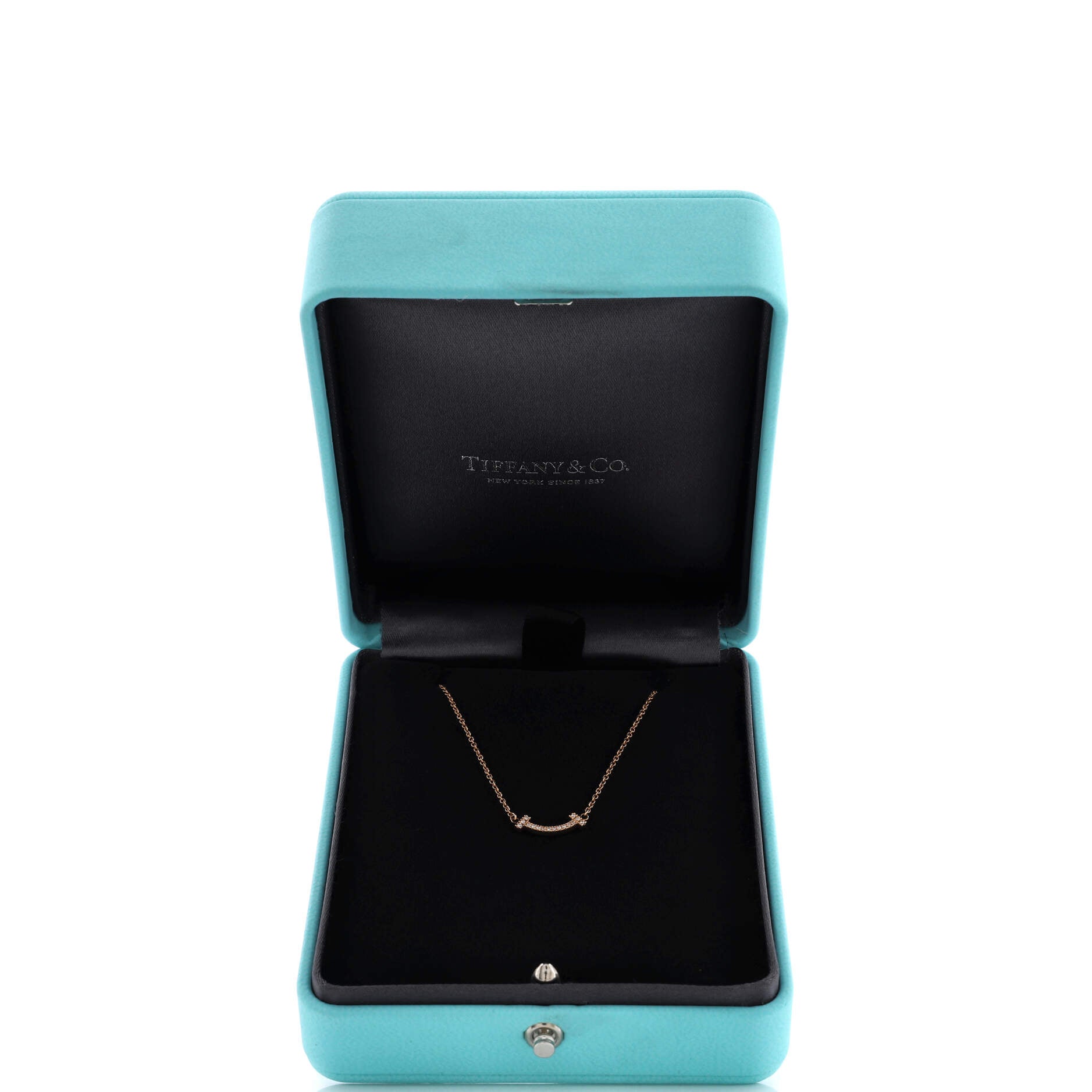 T Smile Pendant Necklace 18K Rose Gold with Diamonds Mini