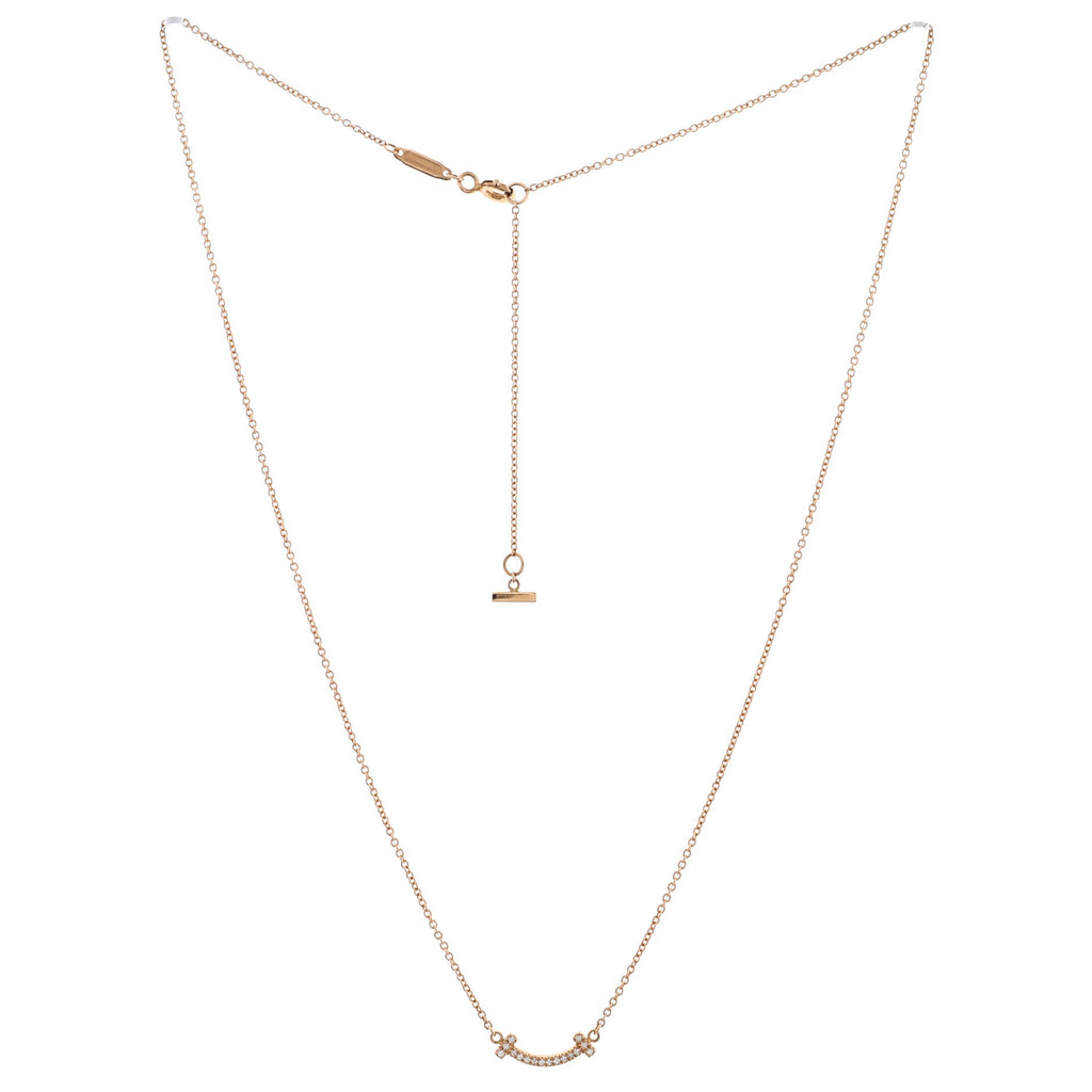 T Smile Pendant Necklace 18K Rose Gold with Diamonds Mini