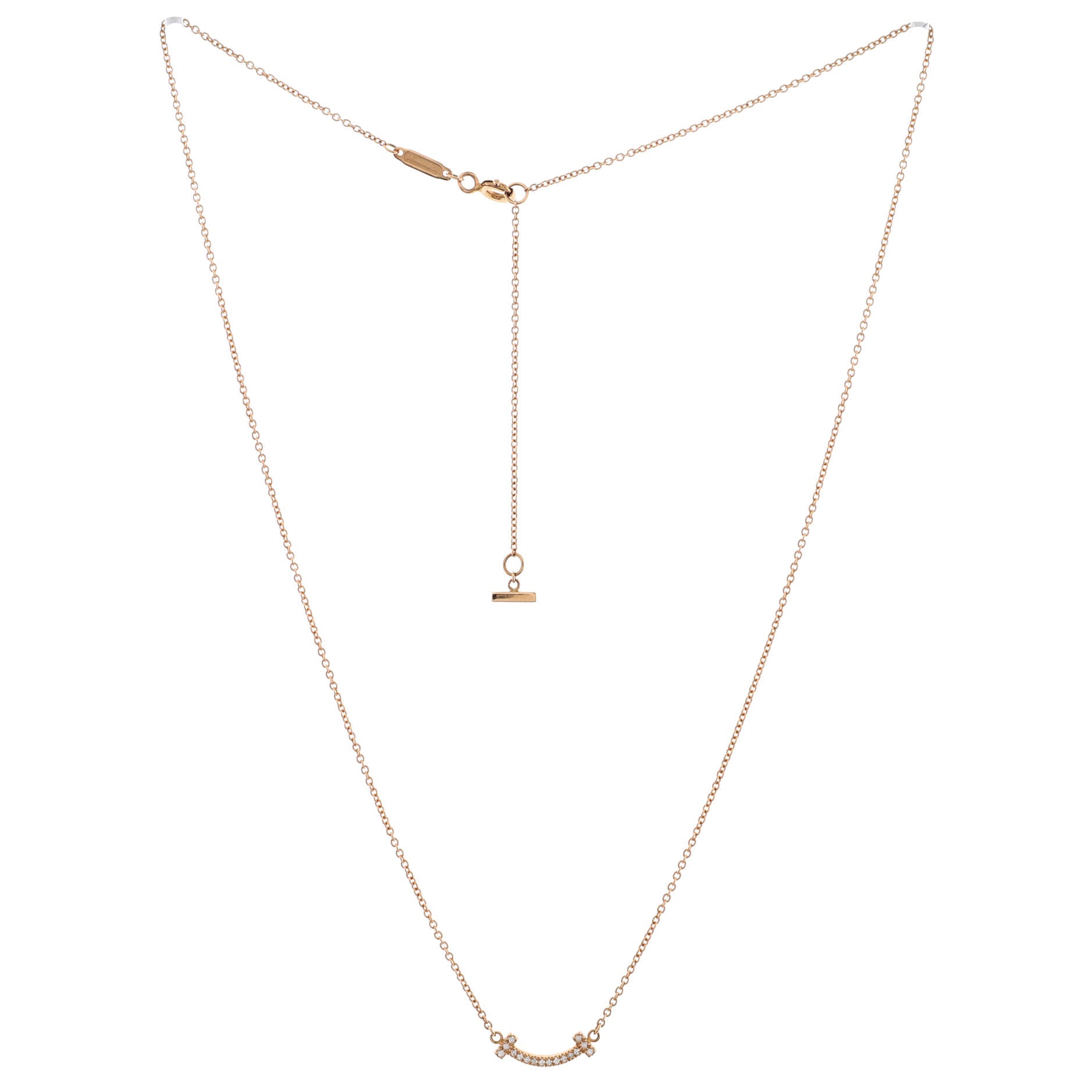 T Smile Pendant Necklace 18K Rose Gold with Diamonds Mini