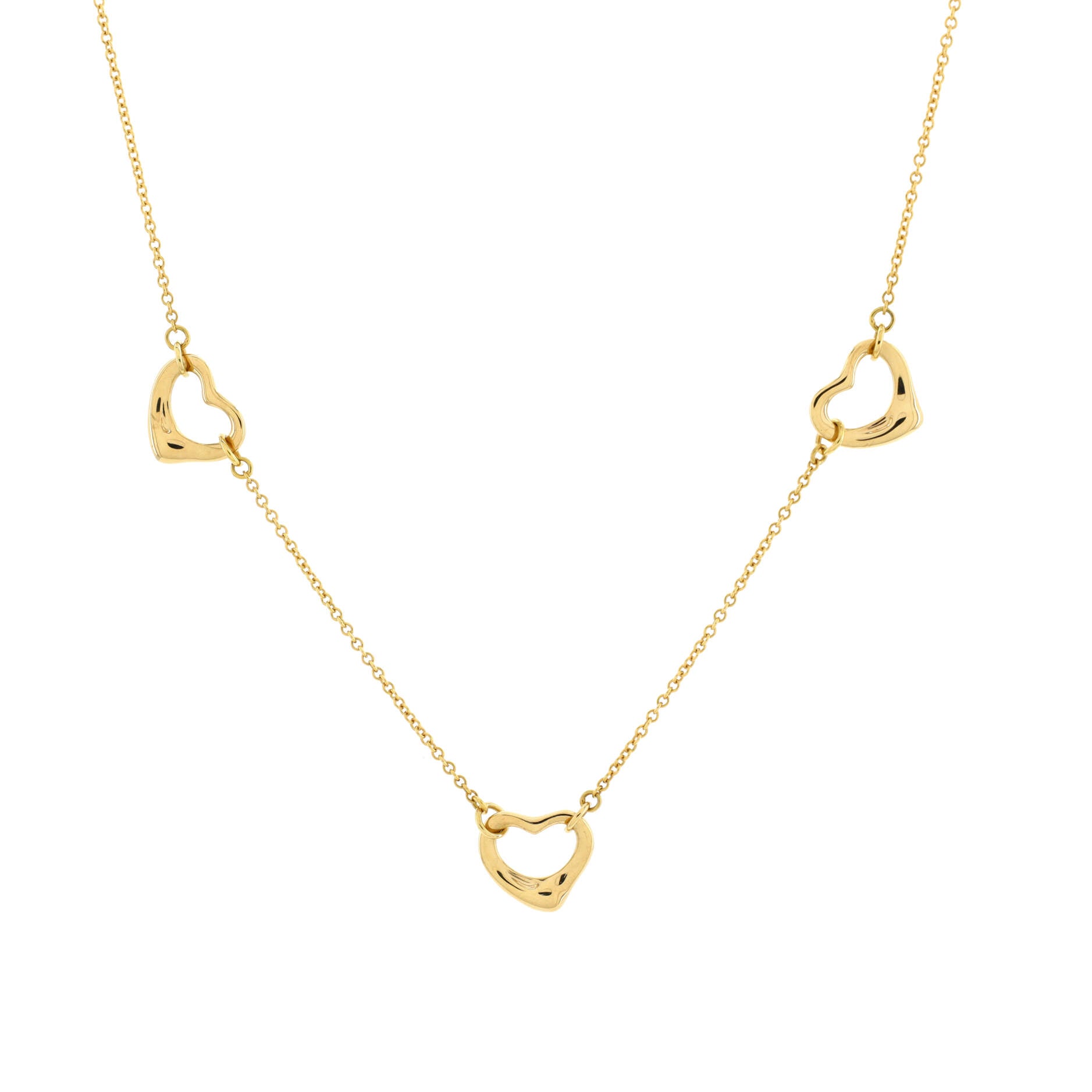 Elsa Peretti 3 Motifs Open Heart Necklace 18K Yellow Gold