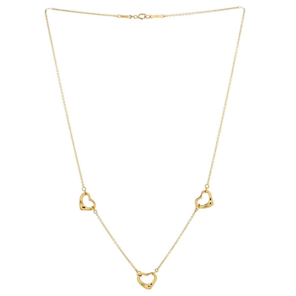 Elsa Peretti 3 Motifs Open Heart Necklace 18K Yellow Gold