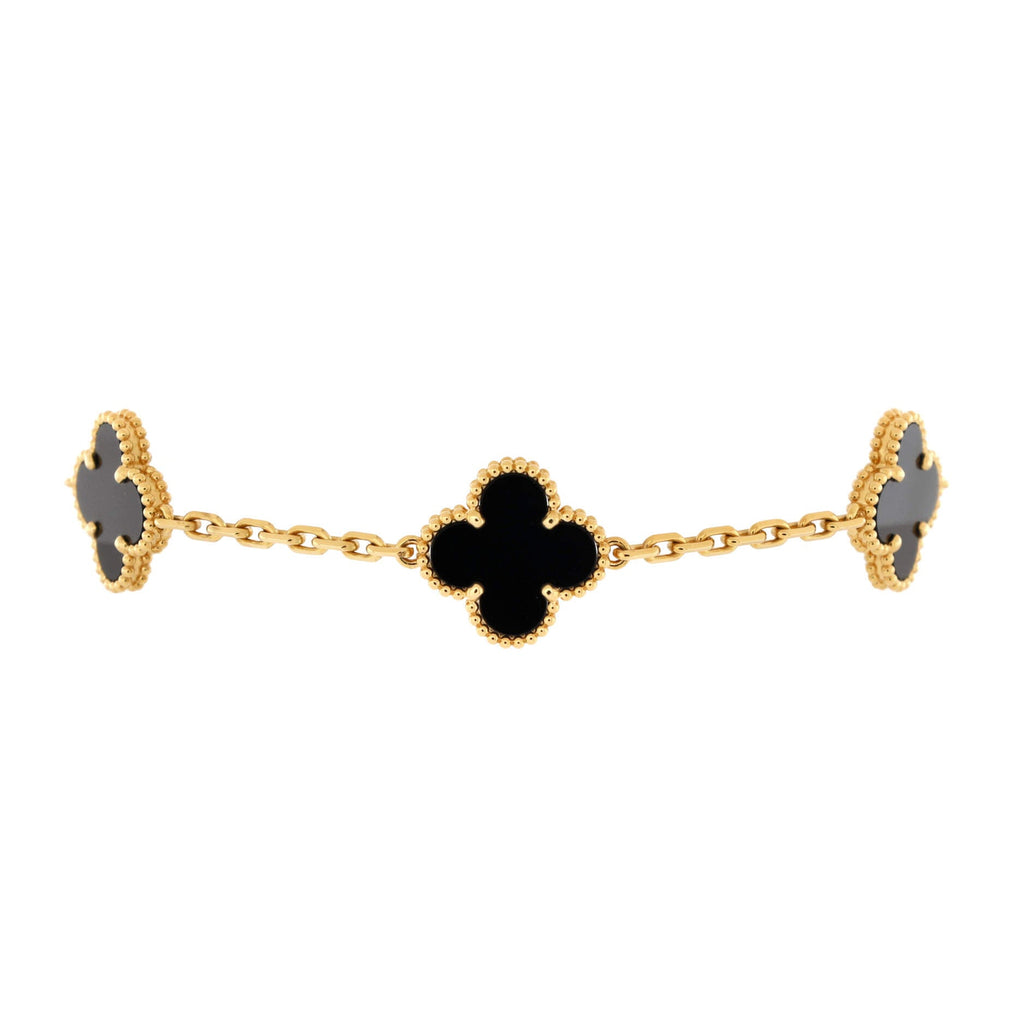 Vintage Alhambra 5 Motifs Bracelet 18K Yellow Gold and Onyx