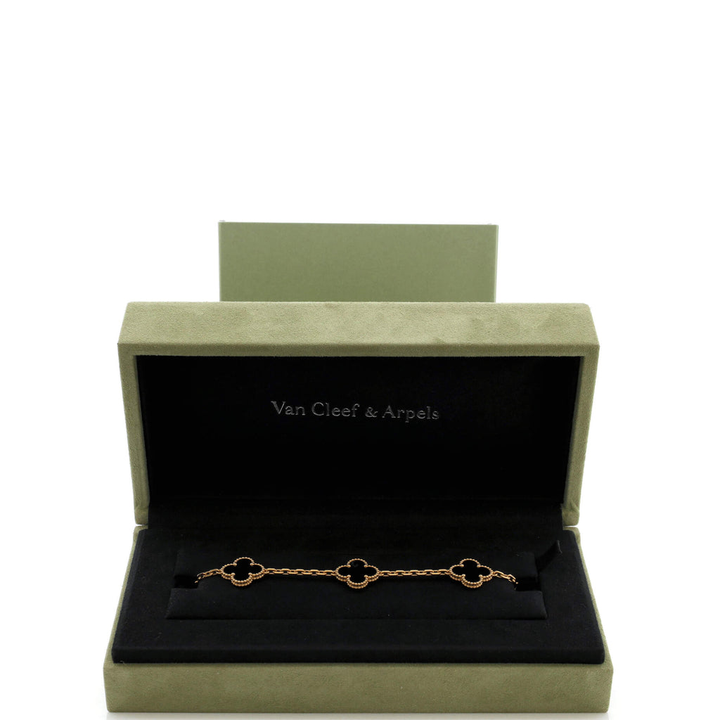 Vintage Alhambra 5 Motifs Bracelet 18K Yellow Gold and Onyx