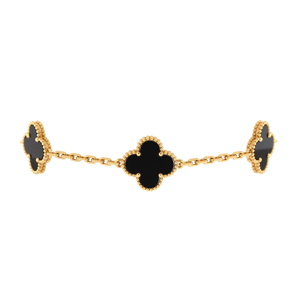 Vintage Alhambra 5 Motifs Bracelet 18K Yellow Gold and Onyx