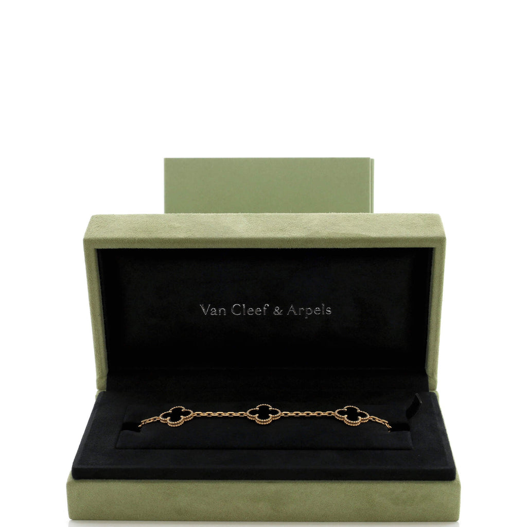 Vintage Alhambra 5 Motifs Bracelet 18K Yellow Gold and Onyx