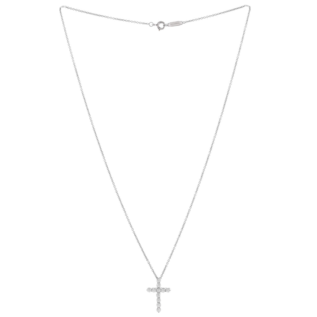 Cross Pendant Necklace Platinum and Diamonds Small
