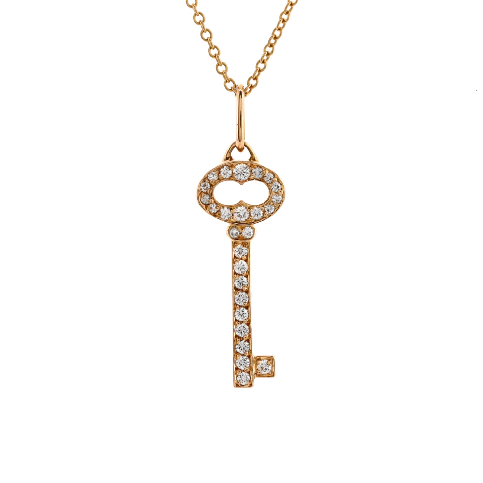 Vintage Oval Key Pendant Necklace 18K Rose Gold with Diamonds Mini