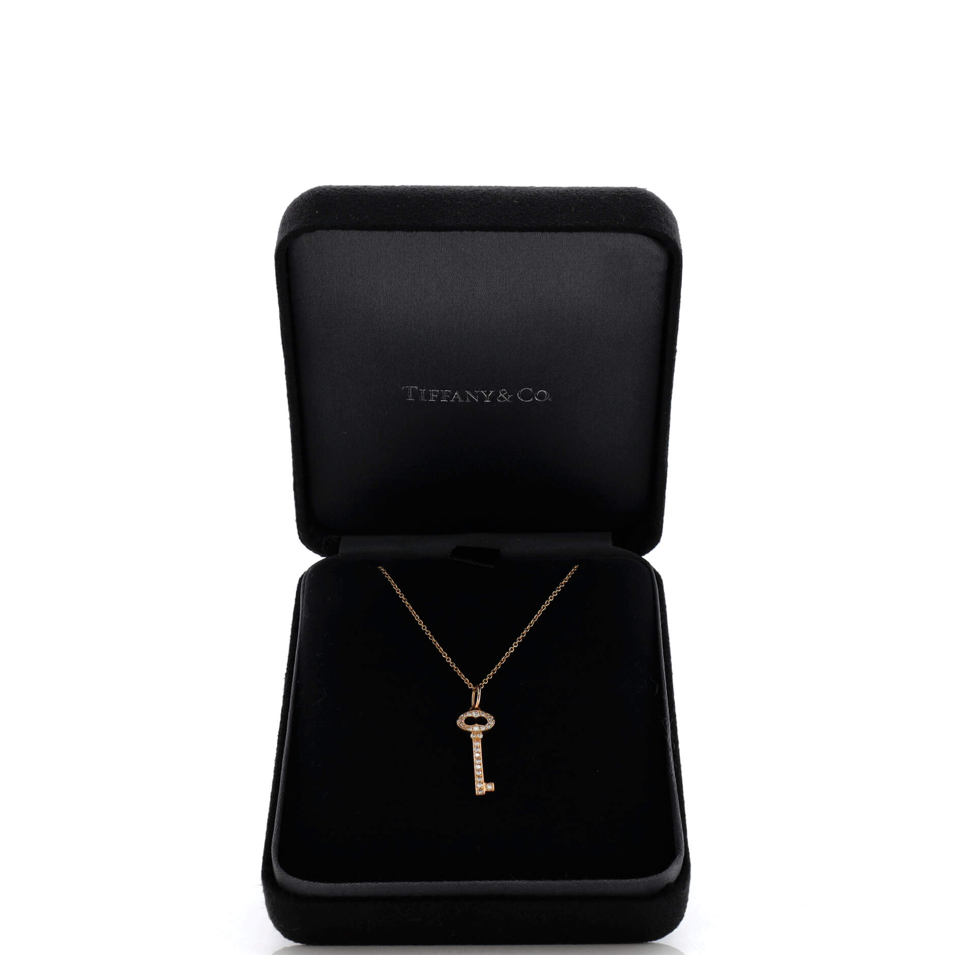 Vintage Oval Key Pendant Necklace 18K Rose Gold with Diamonds Mini