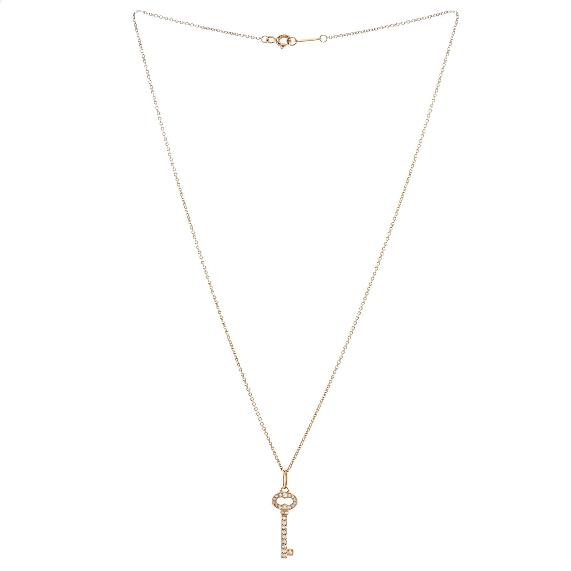 Vintage Oval Key Pendant Necklace 18K Rose Gold with Diamonds Mini