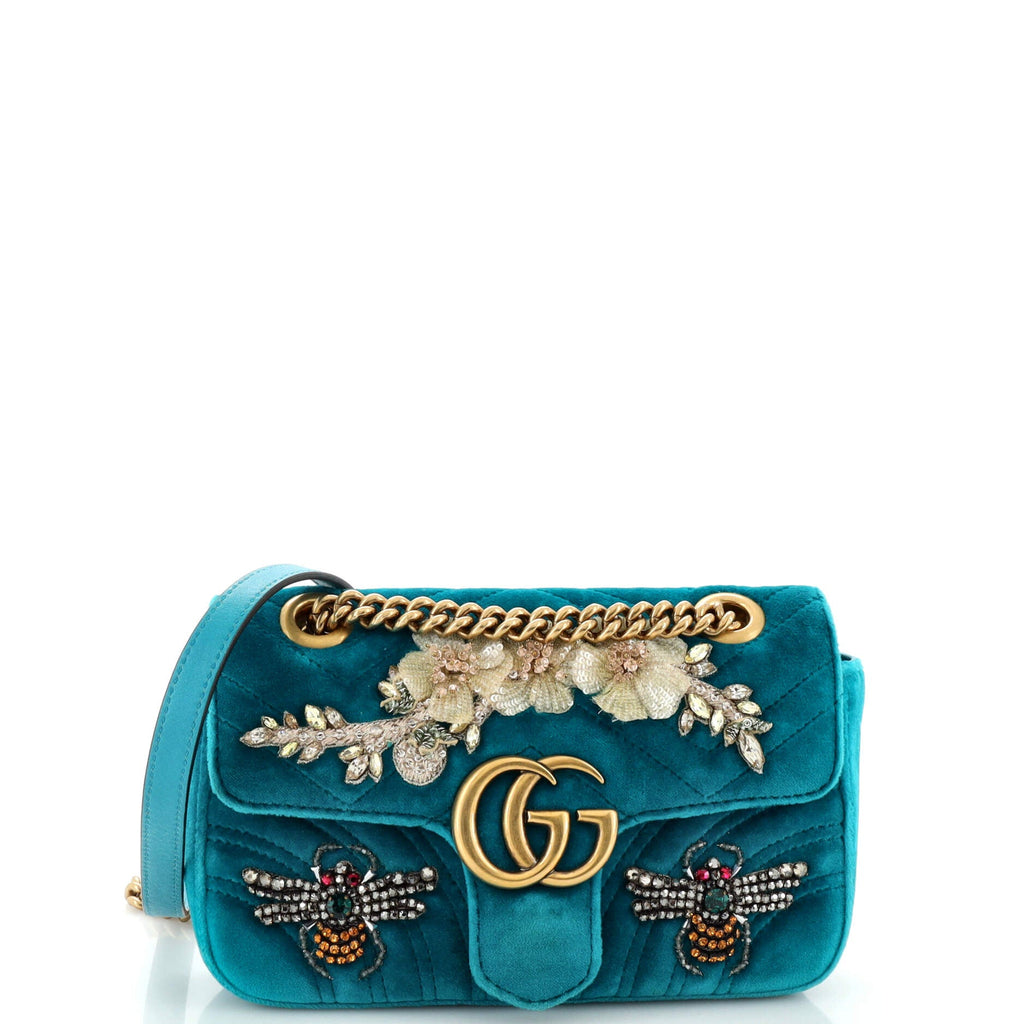 GG Marmont Flap Bag Embellished Matelasse Velvet Mini