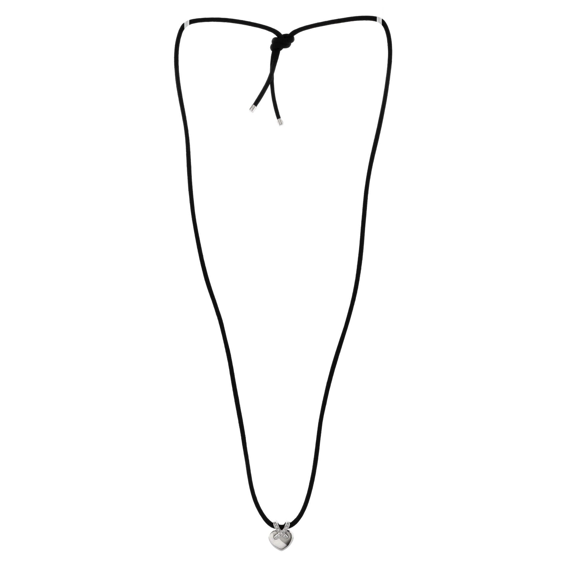 Liens Heart Pendant Necklace Satin Cord with 18K White Gold and Diamonds
