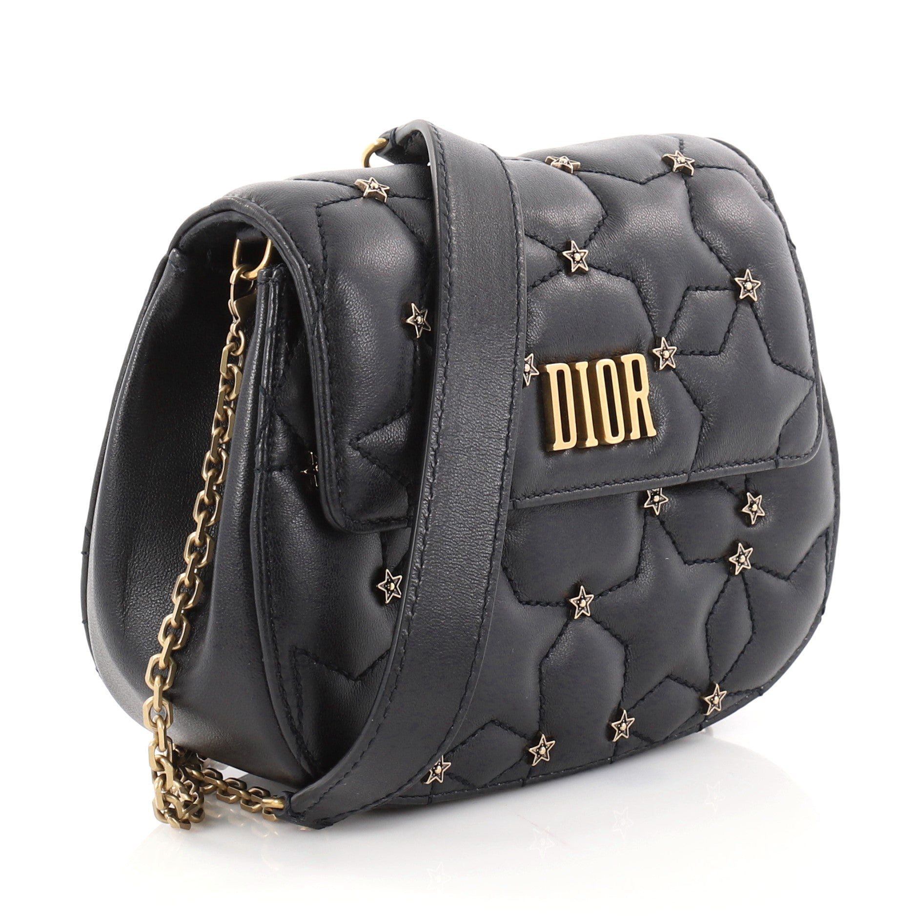 Dio(r)evolution Round Clutch with Chain Studded Leather Small