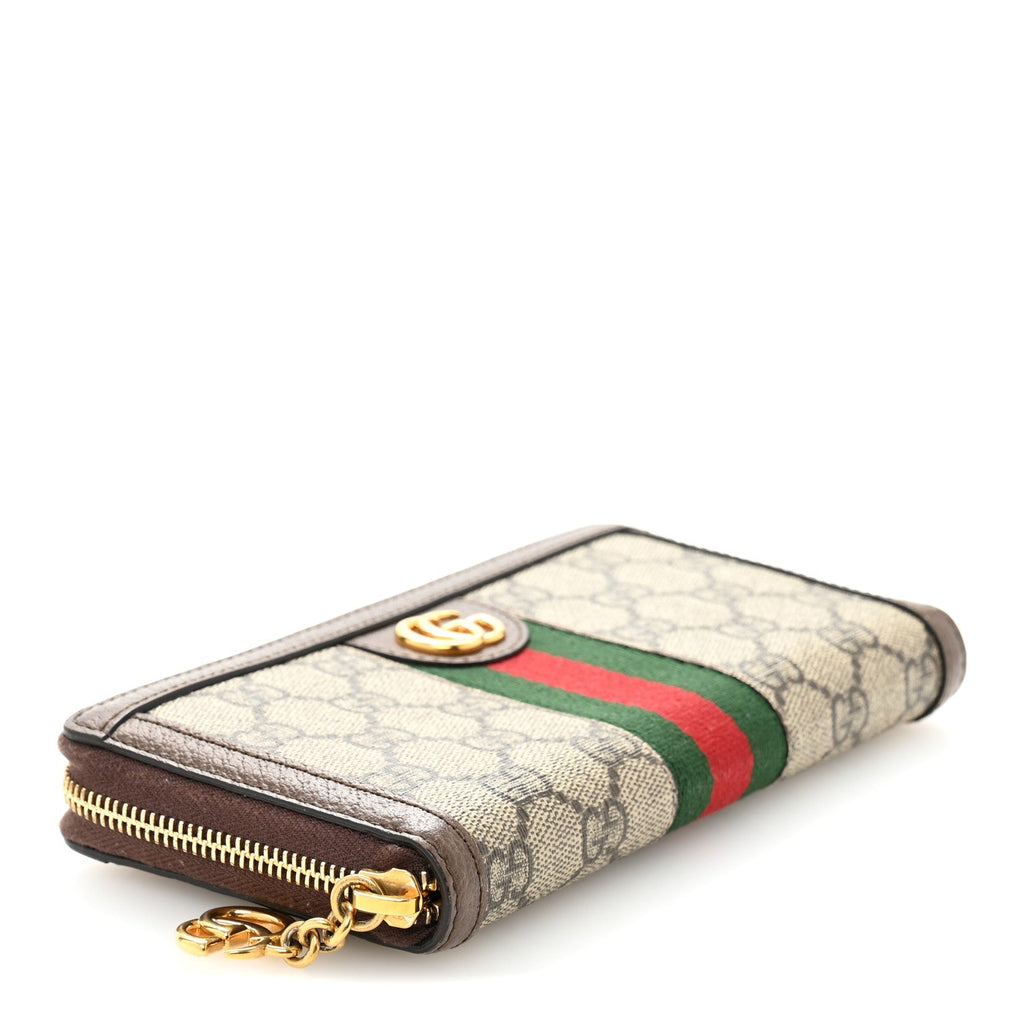 GG Supreme Monogram Web Ophidia Zip Around Wallet Brown